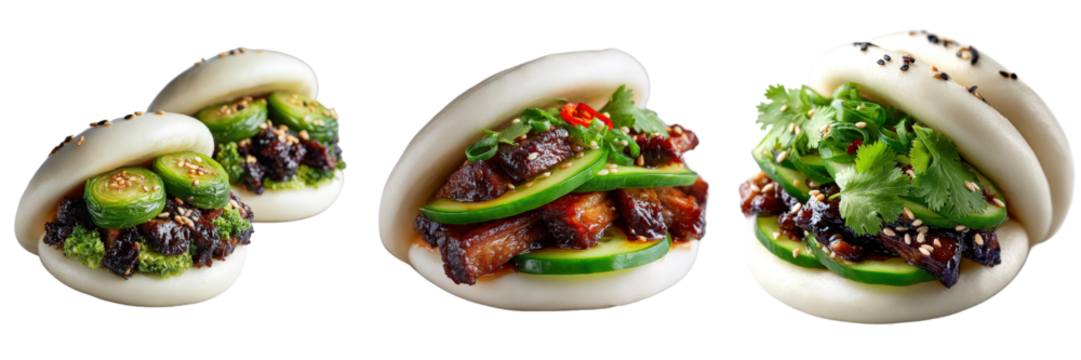 Delicious Asian Steamed Buns with Flavorful Fillings and Garnishes