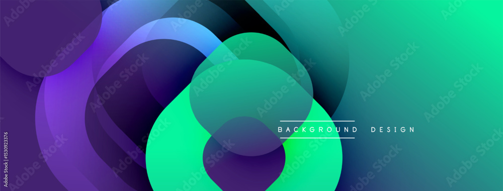 Poster abstract fluid shapes overlap, creating vibrant gradients. purple, teal, blue hues blend seamlessly.