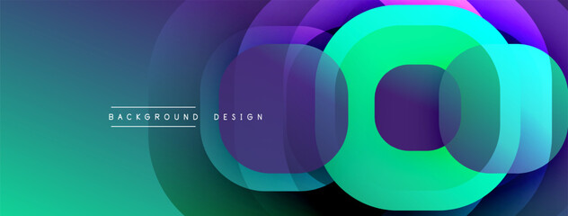 Abstract gradient layers create dynamic visual effect. Circles overlap, forming modern background design. Colors transition smoothly.