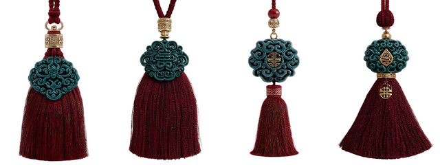 Elegant Red Tassels with Decorative Teal Accents for Crafting and Decor
