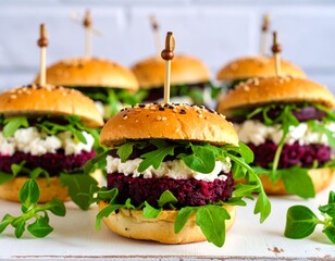Mini burgery w stylu gourmet &ndash; z burakiem, rukolą i kozim serem