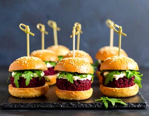 Mini burgery w stylu gourmet &ndash; z burakiem, rukolą i kozim serem