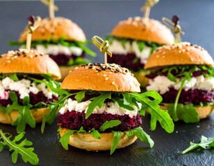 Mini burgery w stylu gourmet &ndash; z burakiem, rukolą i kozim serem