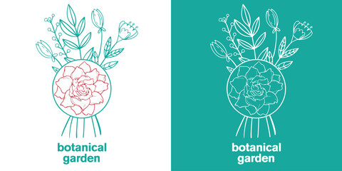 Modern botanical badge with flower and leaves for wellness and skincare logo