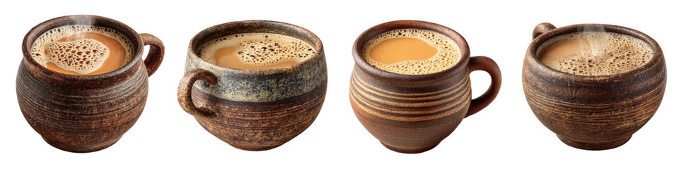 Rustic Coffee Cups with Frothy Brew for Cozy Morning Moments