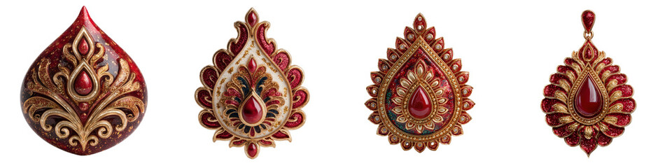 Ornate Decorative Elements with Red Gemstone Accents