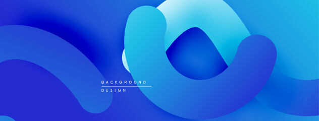 Abstract blue background. Overlapping shapes create fluid, modern design. Gradient colors offer depth, visual interest.