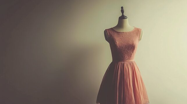 A classic chiffon dress with vintage charm, displayed on a mannequin against a neutral backdrop
