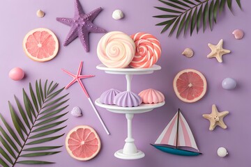 Summer Sweets Seashells Starfish Lollipops Grapefruit Flatlay