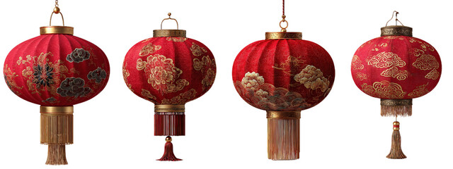 Vibrant Traditional Red Lanterns with Intricate Patterns and Details