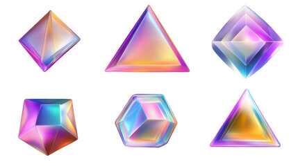 Set of abstract triangle and square gradient shapes in modern geometric style with free form design elements isolated on white background