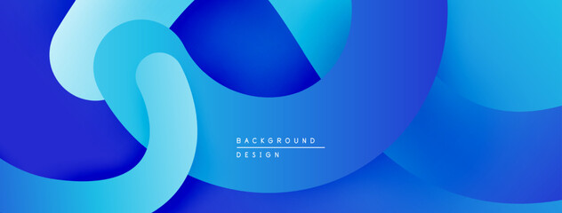 Abstract blue shapes overlap, creating dynamic composition. Smooth gradients suggest depth, modern aesthetic. Minimalist design.