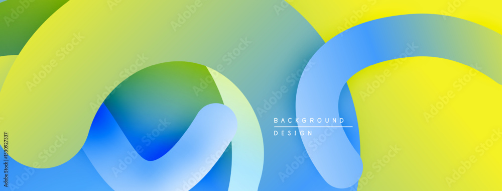 Poster abstract fluid shapes overlap, creating vibrant color gradients. yellows, blues, greens blend seamle