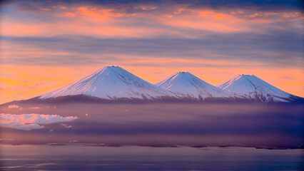 mount fuji at sunset