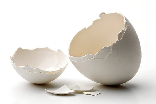 Broken eggshell, cracked egg, white eggshells