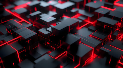 Fototapeta premium 3d rendering of black and red abstract geometric background. Scene for advertising, technology, showcase, banner, game, sport, cosmetic, business, metaverse. Sci-Fi Illustration. Product display