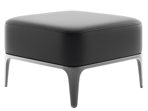Sleek, square ottoman with chrome legs