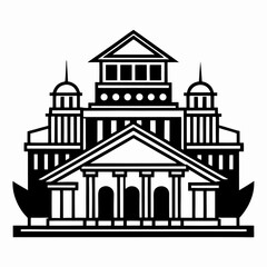 Grand Architectural Line Art Majestic Building Vector Illustration, Black and White Design