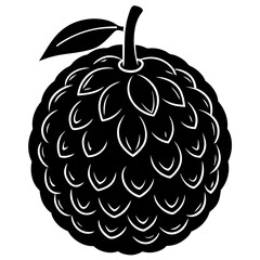 Black and white cherimoya fruit illustration