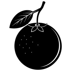 Black and white silhouette of an orange with leaf