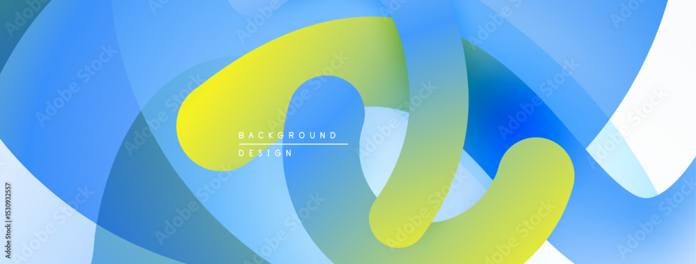 Poster Abstract fluid shapes, vibrant colors blend. Modern design, smooth gradients create dynamic composition. Blue, yellow, green hues dominate.