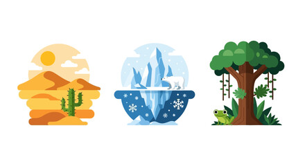 Global Ecosystems and Climate Zones Icons Set