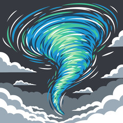 Dynamic Tornado Vortex with Swirling Clouds Illustration
