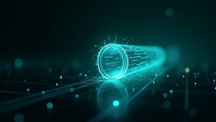 Fototapeta premium Abstract futuristic teal energy tunnel digital data stream
