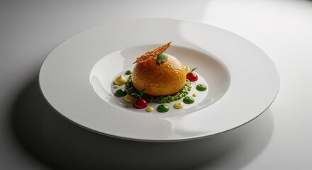 A sphere dessert on white plate