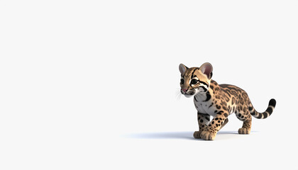 Adorable 3d clouded leopard cat full body isolated on white background with ample copy space for text and design