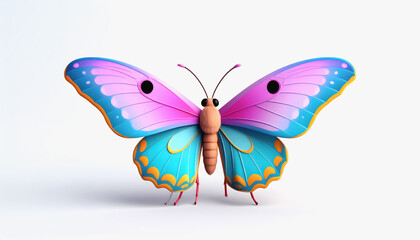 Delightful 3d colorful moth full body isolated on white background with generous copy space for creative text and design