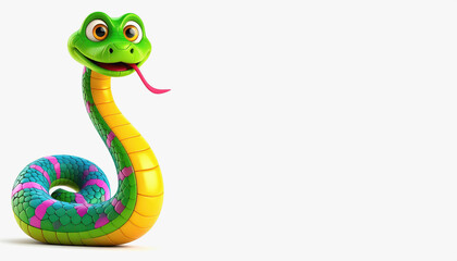 Naklejka premium Playful 3d colorful snake with tongue out full body isolated on white background with ample copy space for text