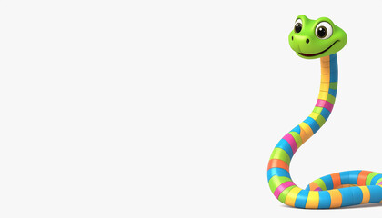 Fototapeta premium Charming 3d colorful snake full body isolated on white background with ample copy space for text and creative design