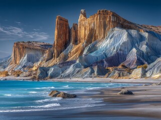 Fototapeta na wymiar The Black Sea coast has a designated landslide zone that experiences severe natural disasters during the rainy season, marked by the movement of large earth masses down hill slopes, leading to house