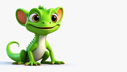 Fototapeta premium Endearing 3d cartoon geckoe full body image with copy space for text isolated on a bright white background