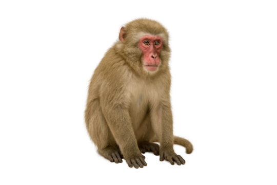 monkey isolated o white, primate, clipping path, transparent, Japanese macaque, Snow japanese monkey, sit