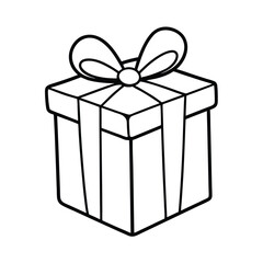 Christmas Gift Box Line Art Vector Illustration