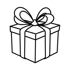 Christmas Gift Box Line Art Vector Illustration