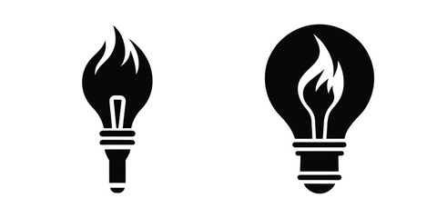 Light Bulb as a Torch Flame Symbolizing Guiding Light Silhouette on White Background