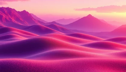 Selbstklebende Fototapeten create a digital art piece that bines an abstract landscape background with a purple grid and hi tech network theme in 3d illustration © ซัรริฮา เวาะแมะ