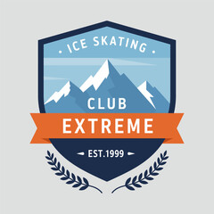 Vector badge ice skating extreme with mountain illustration, perfect for logo sport community