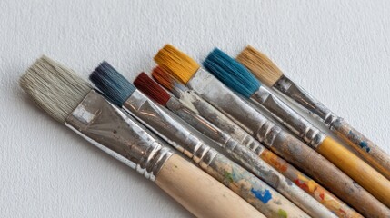 Fototapeta premium Assortment of artistic paintbrushes arranged creatively on textured canvas