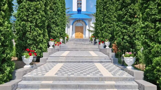 Ulmu Monastery of Saint Theodora of Sihla in Moldova. Christian Orthodox church with a distinctive architectural style traditional for eastern Europe culture