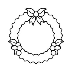 Christmas Wreath Line Art Vector Illustration