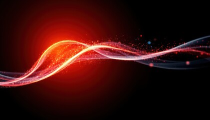 create an abstract image featuring a glowing particle wave on a dark gradient background, with a clear and distinct subject positioned on the left side of the image