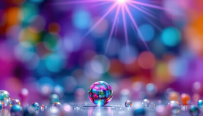 create a colorful abstract background image featuring soft focus blurred marbles and a subject at the bottom under a sunlit sparkle, the subject should be positioned clearly