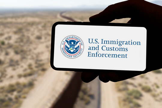 Guilherand-Granges, France - June 12, 2025. U.S. Immigration and Customs Enforcement (ICE) is a federal agency under DHS, enforcing immigration laws and combating transnational crime.