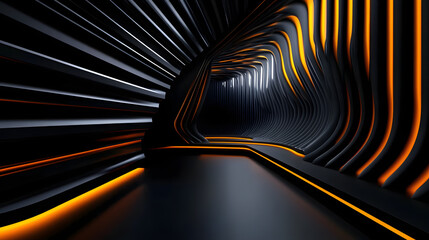 Naklejka premium 3d rendering of black and orange abstract geometric background. Scene for advertising, technology, showcase, banner, game, sport, cosmetic, business, metaverse. Sci-Fi Illustration. Product display