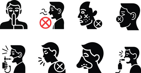 Illness Symptoms and Medical Treatment Icons Set - Health and Sickness and outline vector