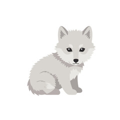 Obraz premium A light gray, cartoon wolf cub is shown on a white background